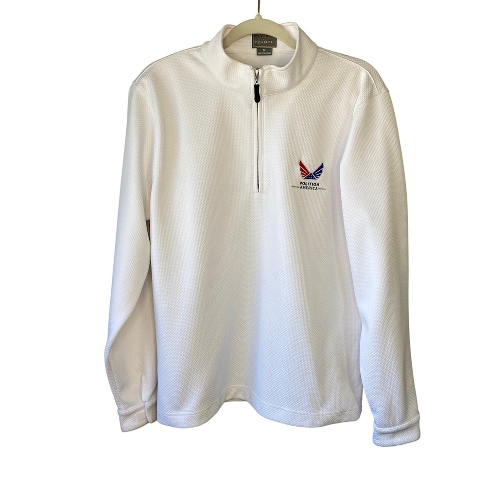 Fennec‎ Volition America Mens White Quarter Zip Waffle Knit Pullover Size M